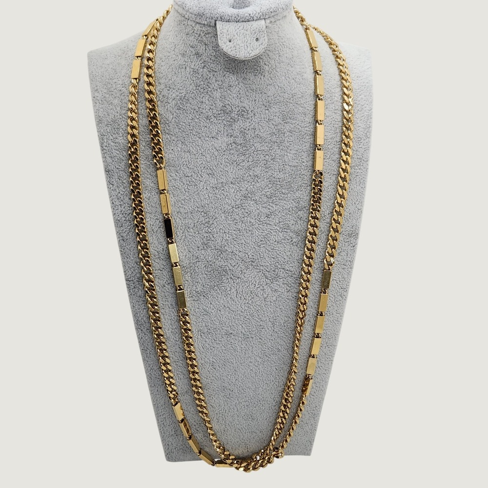 Vintage Monet Mixed Curb Link and Bar Station Long Chain Necklace Statement 80s